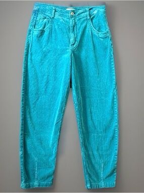 Maeve Anthropologie Barrel Leg Corduroy Pants 30 Teal High Rise Ankle Crop